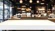© afridwi - White table against blurred cafe interior background