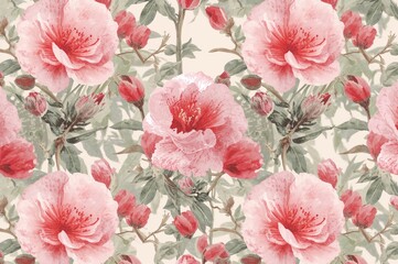 Wall Mural - Elegant summer floral seamless design with hand-painted pink watercolor blossoms. Vector flower artwork.