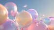 © kirania - A collection of iridescent spheres in soft pastel colors, creating a dreamy, ethereal atmosphere against a pale sky background.