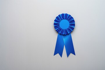 Wall Mural - light grey surface with a blue prize ribbon seen from above, ample room for text