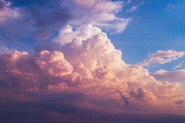 Wall Mural - Gorgeous vivid pink cumulus clouds glowing in the evening sky. Scenic natural backdrop