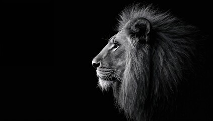 Wall Mural - close-up of a majestic lion in profile against a dark backdrop, embodying the regal spirit of the an