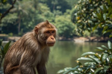 Wall Mural - primate in a mystic forest sanctuary