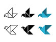 © Uswa KDT - Bird icon set. A collection of origami bird icon designs in simple outline and geometric style, perfect for logo, symbol, or design element. This set includes different style origami birds.