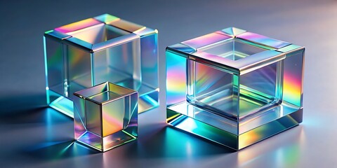3d light blue background with row of glass transparent square plates. Abstract curve wave line pattern. Crystal array of geometric block shapes render. Futuristic design digital tech