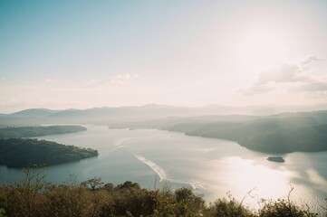 Wall Mural - Scenic panorama of a large lake in the northern region