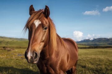 Wall Mural - charming equine roaming a frosty pasture