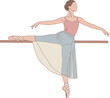 © Aris - Elegant flat illustration of a female ballet dancer practicing a graceful leg extension at the barre, showcasing fluidity and artistic movement