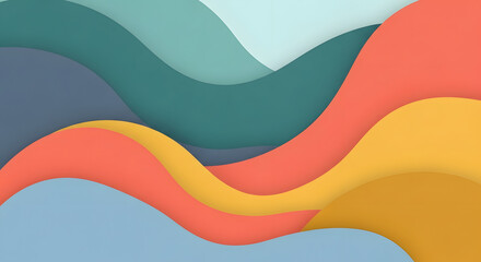 Modern flat design abstract background with flowing organic wave layers in a harmonious palette of muted earthy tones, creating a tranquil and elegant graphic pattern