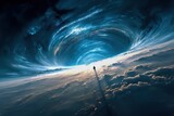 Man standing at the edge of a cosmic abyss a portal to another dimension fantasy art with swirling energy