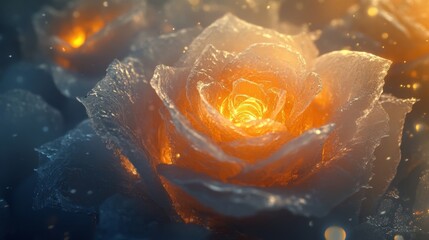 golden rose emerging from ice, symbolizing transformation and beauty