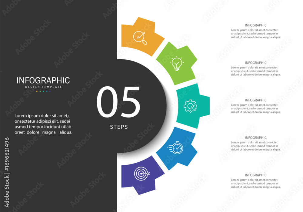 Business visualization infographic circle design template with 5 ...