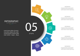 Wall Mural - Business visualization infographic circle design template with 5 options, steps or processes. Business presentation.
