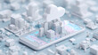 © suldev - Desktop smartphone app development, cloud computing network concept. Coding, programming 3d render illustration isolated on white background Stock Illustration