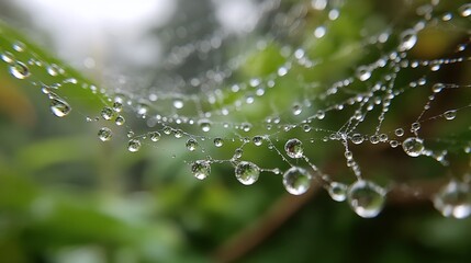 Delicate Deeps A Macro Exploration of Water Droplets on a Spiders Web Intricate Details of Natures Architecture