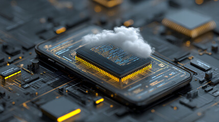 Desktop smartphone app development, cloud computing network concept. Coding, programming 3d render illustration isolated on white background Stock Illustration