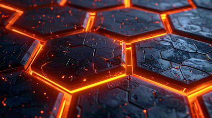 Dark Metallic Hexagon Grid with Orange Glow