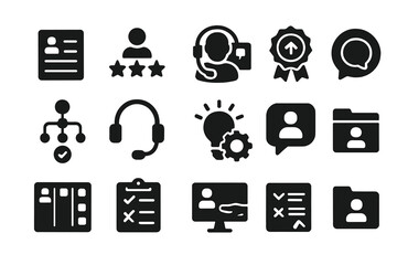 Wall Mural - Business communication silhouette icon set. office, management, tools, teamwork icons