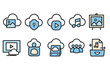 © Hubba Bubba - Cloud computing outline icon set. data storage, security, media streaming icons