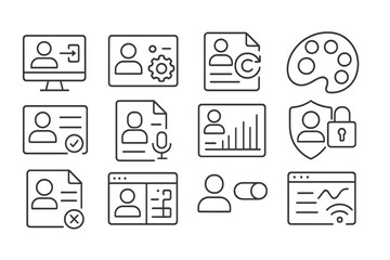 Wall Mural - Technology access line icon set. devices, security, software icons in outline style