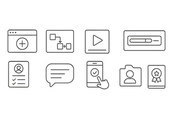 Web development line icon set. coding, design, interface, user, software icons collection