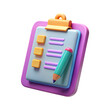 © Farukhassan - 3d stylized clipboard with checklist and pencil for design and education projects transparent background