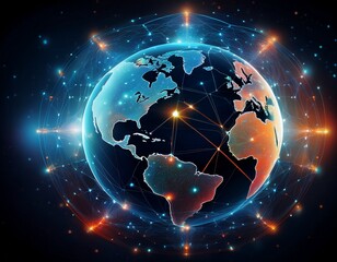 Wall Mural - a dynamic slightly abstract image showcasing interconnectedness and global collaboration through digital means the main subject is a visually appealing representation of a global networkmperhaps glo