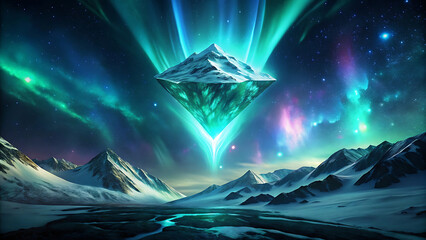 Surreal diamond mountain sparkling under cosmic lights futuristic jewel hologram finance luxury design  