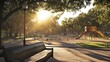 © NashEmpire - Serene Park Scene with Sunset, Playground Equipment and Greenery
