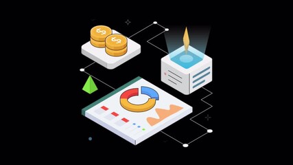 Wall Mural - Financial Insights with Coins Animation alpha channel 
