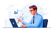 © SEKAR - Businessman Analyzing Data On Laptop, Analyzing Business Trends And Financial Charts, Stock Market