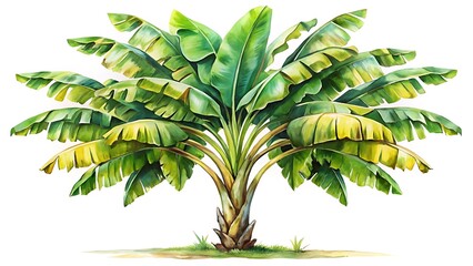 Watercolor painting of a banana tree isolated on white background