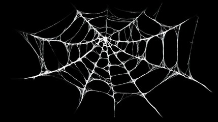Detailed spider web with intricate patterns and thin threads on a black background. Background for insect, Halloween themes