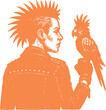 © MSTMAYA - Punk Girl with a Mohawk and a Punk Parrot. Punk, Girl, Rocker, Mohawk, Parrot, Bird, Freedom, Rebel, Youth, Vintage, Retro, Dot, Halftone, Orange, Vector