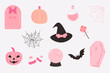 © Katya - Pink set of Halloween elements. A trendy coquette style. Vector illustration
