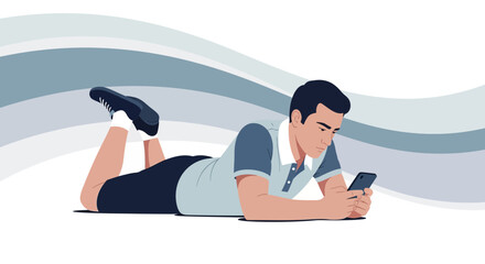 Man Relaxing While Browsing Mobile Phone, Digital Nomad Lifestyle Modern Look and Feel