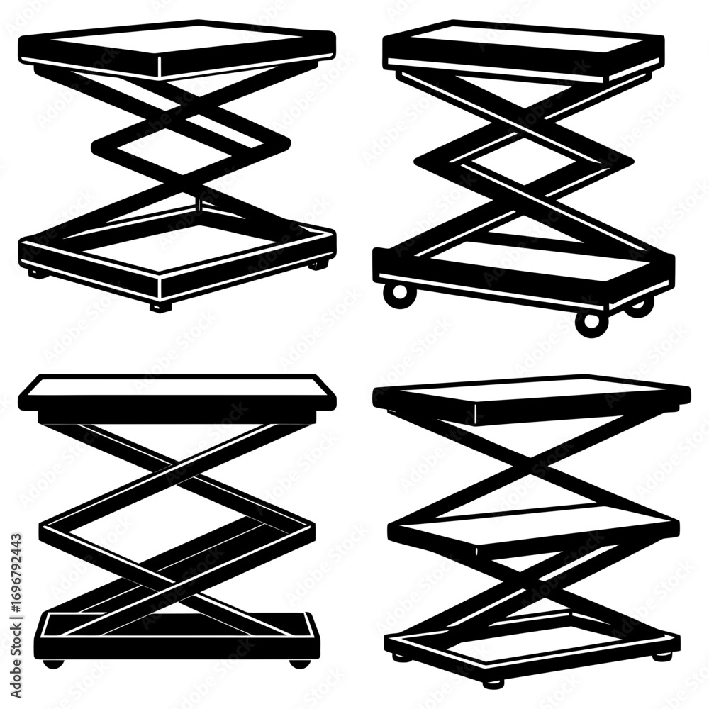 Different Types Lift Table Four scissor lift tables in black and white showing different styles ...
