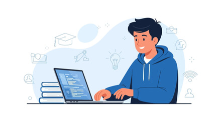 Young Man Coding On Laptop Displaying Creative And Innovative Web Development
