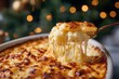 © World of AI - Deliciously baked cheesy pasta dish with golden crust, served in a white ceramic dish, showcasing melted cheese and inviting texture, perfect for festive gatherings
