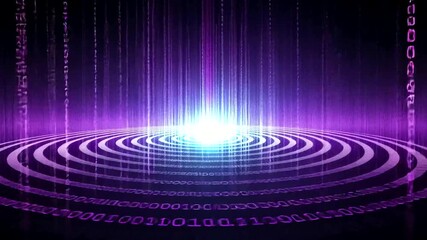 Digital Binary code forms target on screen with light burst from above