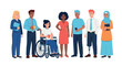 © Mohamed - Diverse group of people with varying abilities and backgrounds standing together inclusively.
