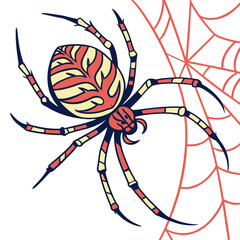 Artistic spider with red and yellow stripes on web
