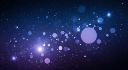 Abstract glowing bokeh lights on dark blue background texture