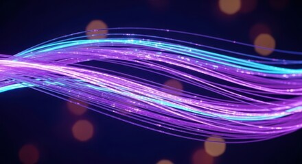 Abstract glowing purple and blue light streaks with bokeh effect