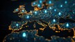 © Johannes - a digital map of europe showcasing data security with glowing lock icons symbolizing cybersecurity and network protection