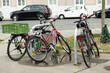 Bicycle parking with parked bicycles in a European city