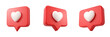 © StockLine Studio - Three red like notification icons isolated on transparent background