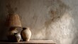 © fivan - A textured limewash wall in progress, soft decor in ivory and clay shades, moody soft lighting