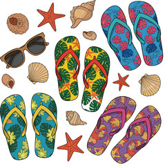 Tropical Flip-Flops with Summer Beach Props