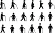 © candysartistry - Diverse silhouettes of people walking with walking sticks and canes diverse poses